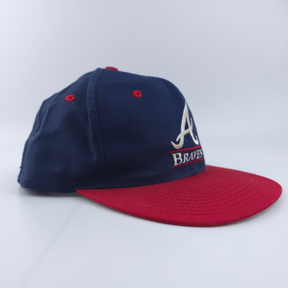 Vintage MLB Atlanta Braves Hat Youth OSFA Navy Blue Red Snapback Cap Clark Sport - Picture 3 of 8